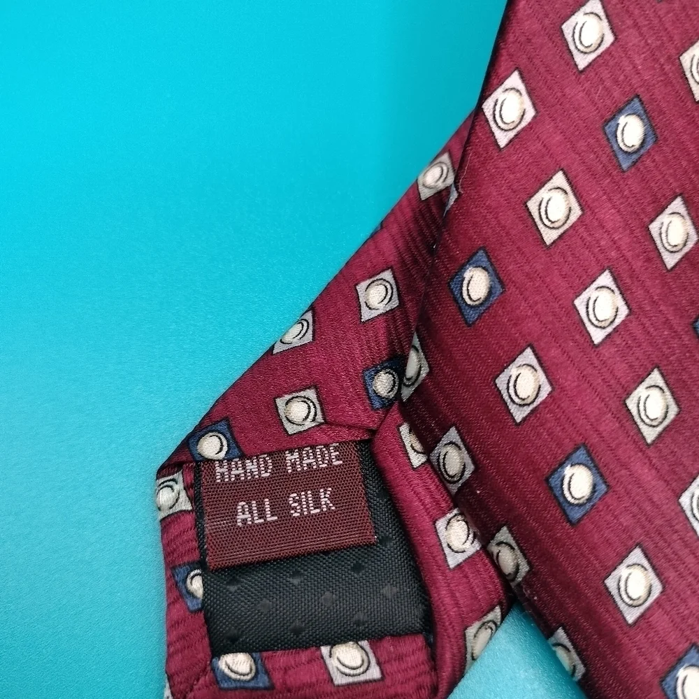 Bossi Roma Milano Silk Necktie Tie Red Multicolored Geometric Handmade